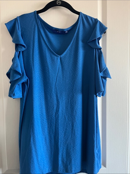 Apt. 9 Tops - Apt. 9 Blue V-Neck Ruffle Sleeve, Cold Shoulder Top
